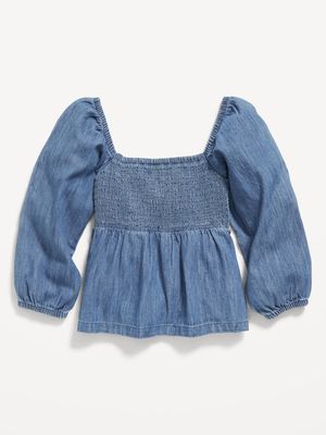 Smocked Cutout Bow-Detailed Jean Top for Girls