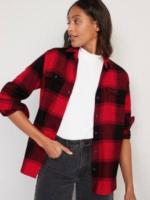 Oversized Plaid Flannel Boyfriend Tunic Shirt for Women