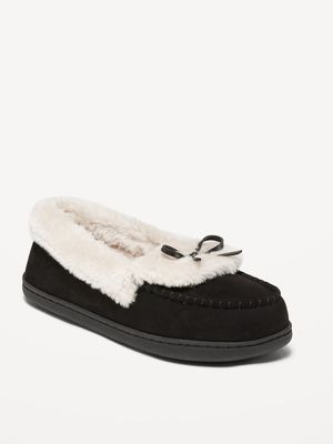 Faux-Suede Sherpa-Lined Moccasin Slippers For Women