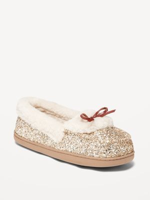 Cozy Faux-Fur Lined Glitter Moccasin Slippers for Women