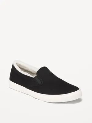 Sherpa-Lined Canvas Slip-On Sneakers