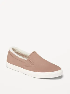 Sherpa-Lined Canvas Slip-On Sneakers
