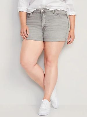 High-Waisted O.G. Straight Cuffed Gray Jean Shorts for Women - 3-inch inseam
