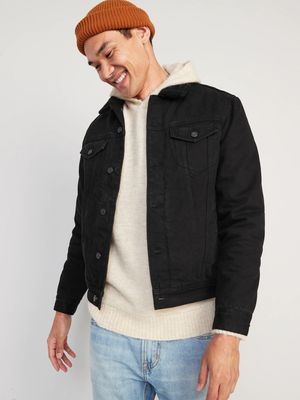 Sherpa-Lined Non-Stretch Black Jean Jacket for Men