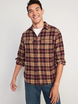 Regular-Fit Plaid Double-Brushed Flannel Shirt for Men