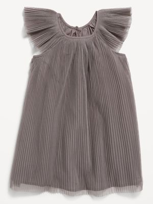 Flutter-Sleeve Pleated Swing Dress for Toddler Girls