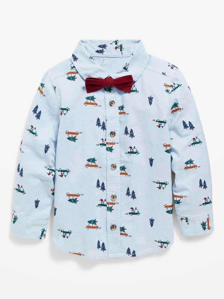 Printed Button-Front Oxford Shirt and Bow-Tie Set for Toddler Boys