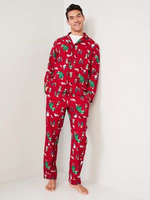 Matching Holiday Print Flannel Pajamas Set for Men