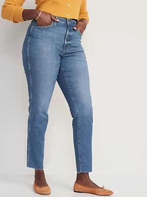 High-Waisted OG Straight Cotton-Hemp Blend Cut-Off Jeans for Women