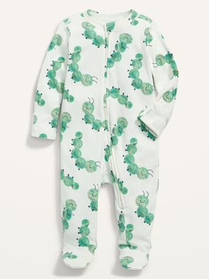 Unisex Caterpillar Print Sleep & Play 2-Way Zip Footed One-Piece for Baby