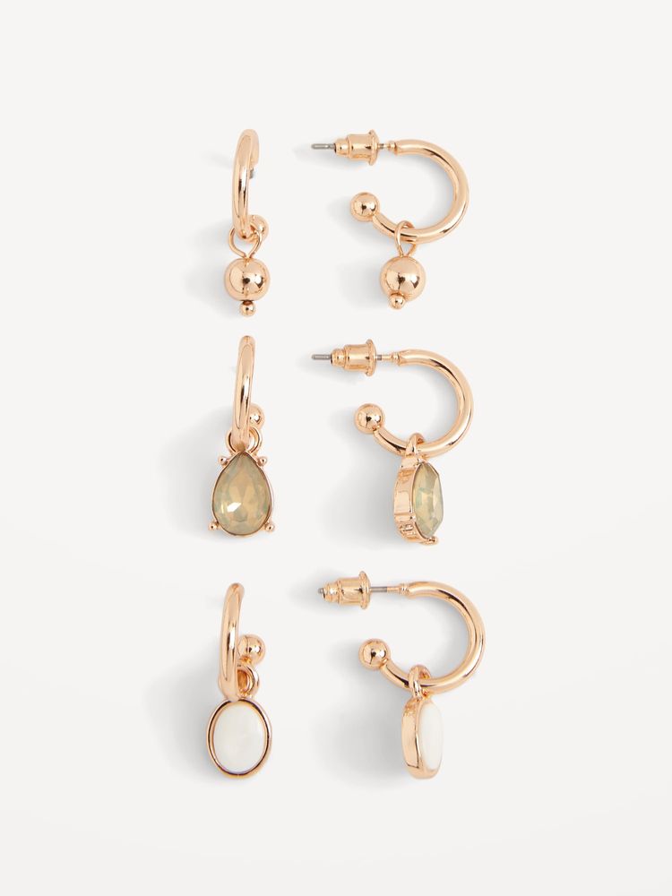 Gold-Tone Dangling Hoop Earrings 3-Pack for Women