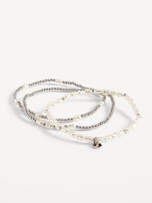 Silver-Toned Beaded Stretch Bracelet 3-Pack for Women