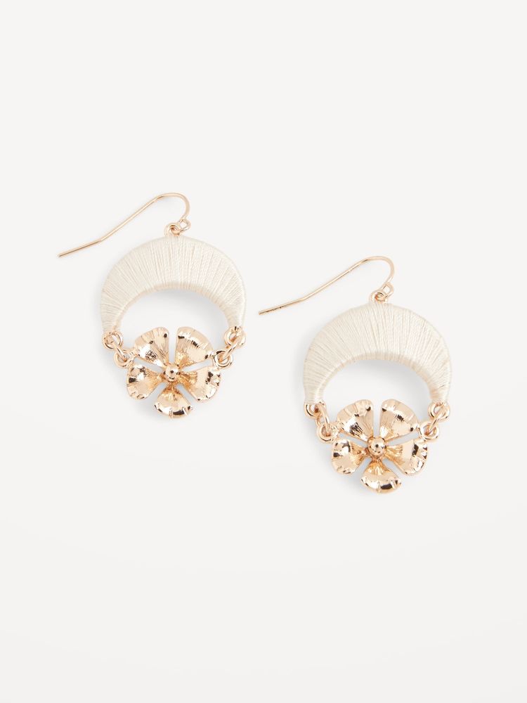 Gold-Tone Wrapped Floral Hoop Drop Earrings for Women