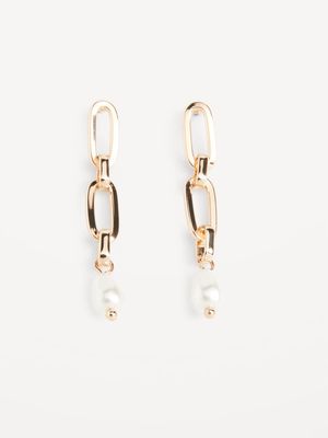 Gold-Tone & Faux-Pearl Dangling Chain-Link Earrings for Women