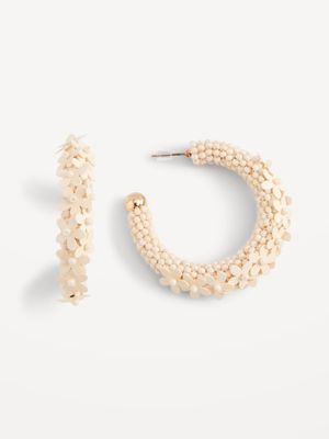 Gold-Tone Floral Beaded Hoop Earrings for Women