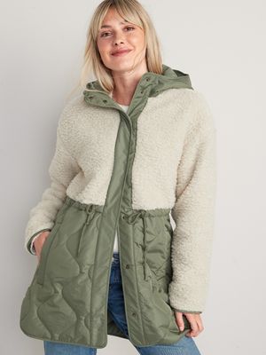Hooded Sherpa Quilted Hybrid Coat for Women