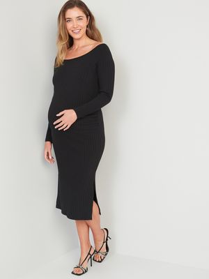 Maternity Rib-Knit Long-Sleeve Bodycon Midi Dress