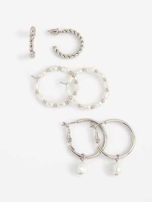 Silver-Toned Hoop Earrings 3-Pack for Women