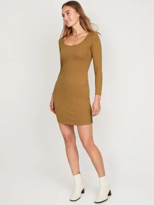 Fitted Scoop-Neck Rib-Knit Mini Dress for Women