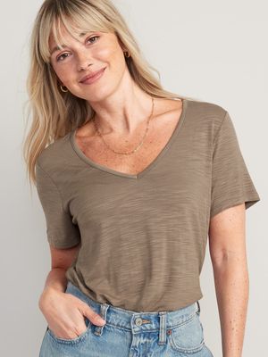 Luxe V-Neck Slub-Knit T-Shirt for Women