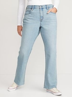 Mid-Rise Slouchy Boot-Cut Non-Stretch Cut-Off Jeans for Women