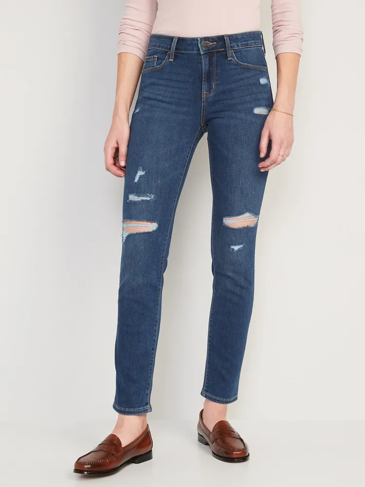 Extra High-Waisted Sky-Hi Straight Button-Fly Ripped Jeans for