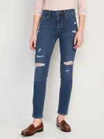 Mid-Rise Power Slim Straight Ripped Jeans for Women