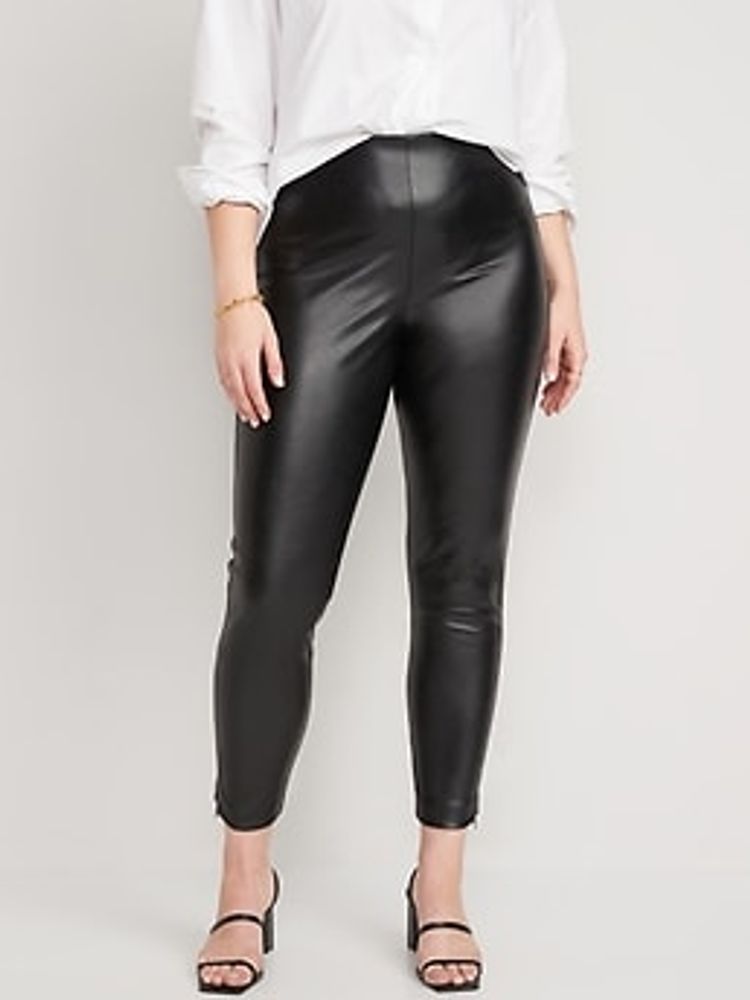 Extra High-Waisted Faux-Leather Zip Ankle Leggings for Women