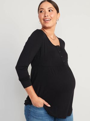 Maternity Long-Sleeve Luxe Peplum-Hem Henley Top