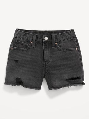High-Waisted Ripped Black Non-Stretch Jean Shorts for Girls