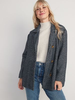 Soft-Brushed Herringbone Button-Front Car Coat for Women
