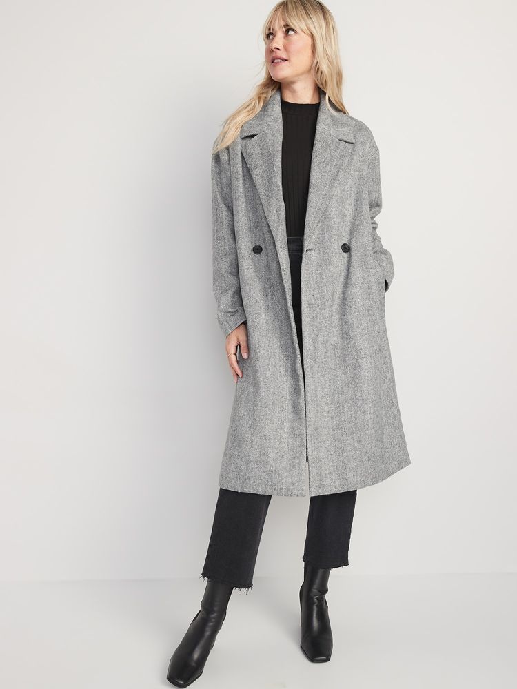 Long Slouchy Double-Breasted Coat for Women