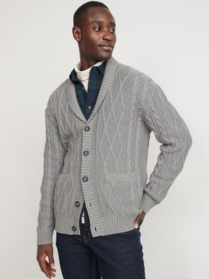 Cable-Knit Button-Front Cardigan Sweater for Men