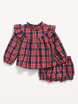 Ruffle-Trim Plaid Seersucker Top and Bloomers Set for Baby