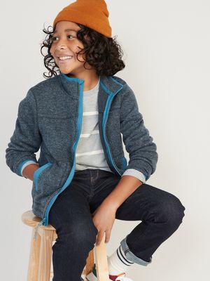 Sweater-Fleece Mock-Neck Zip Jacket for Boys