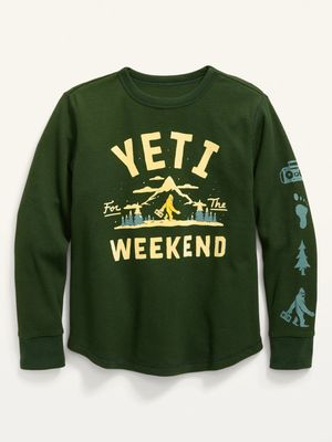 Gender-Neutral Thermal-Knit Long-Sleeve Graphic T-Shirt for Kids