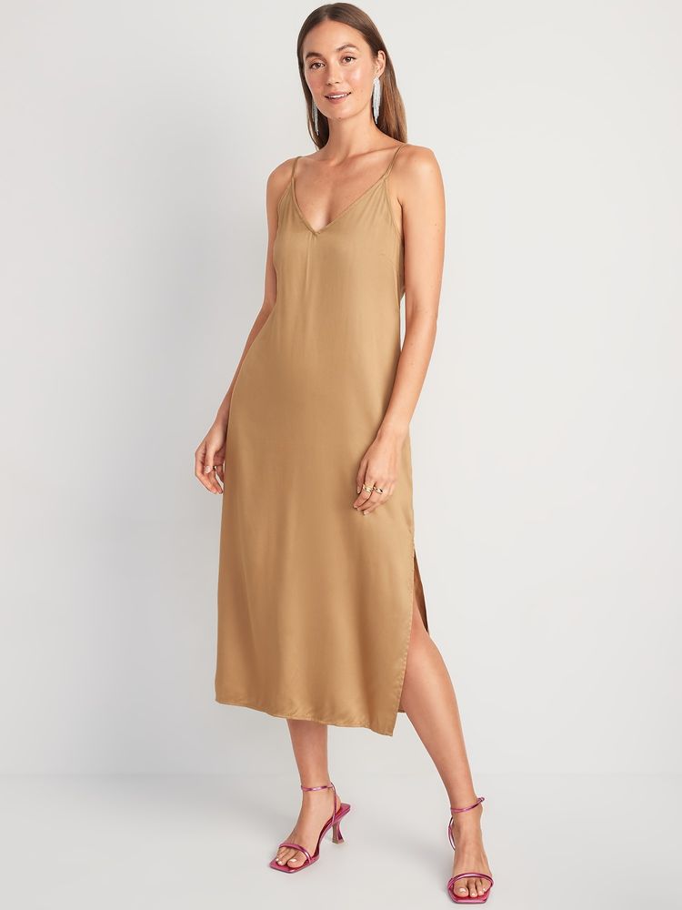 Satin Smocked Midi Slip Dress for Women
