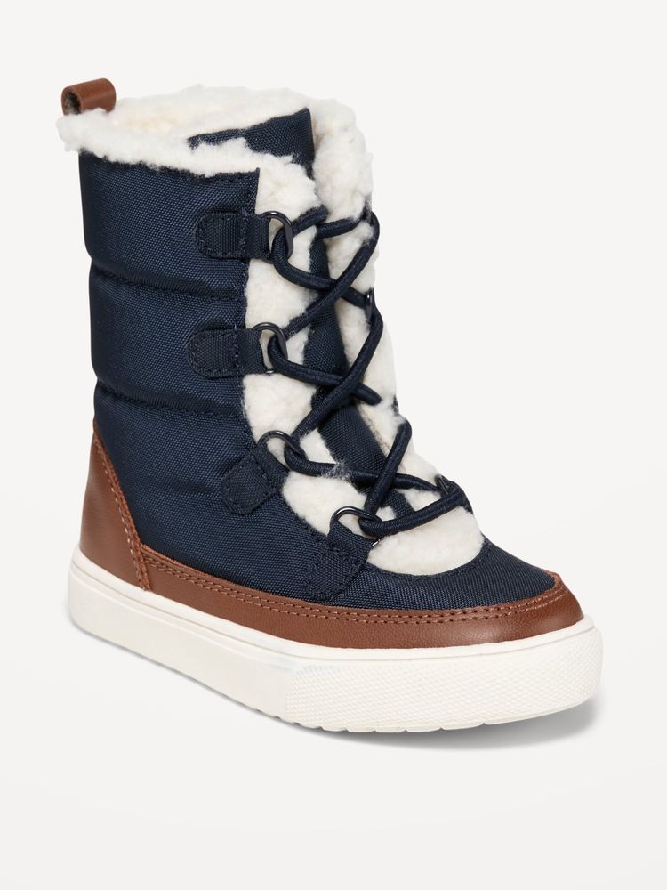 Sherpa-Lined Lace-Up Boots for Toddler Boys