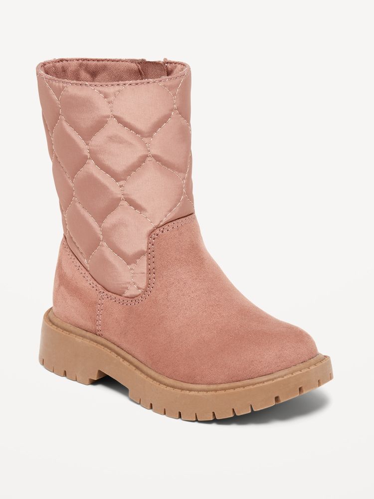 Quilted Mixed Material Boots for Toddler Girls