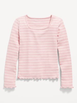 Cozy Rib-Knit Long-Sleeve Striped Top for Girls