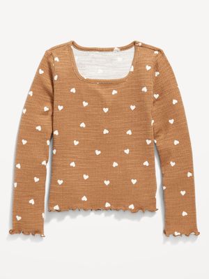 Cozy Rib-Knit Long-Sleeve Printed Top for Girls