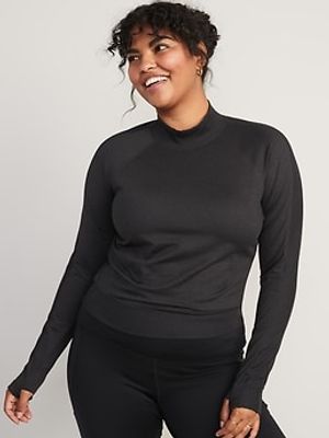 CozeCore Mock-Neck Cropped Rib-Paneled Top for Women