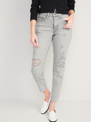 Curvy High-Waisted Button-Fly OG Straight Ripped Gray Jeans for Women