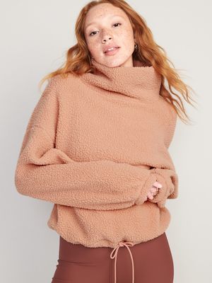 Cropped Sherpa Pullover Turtleneck Sweater for Women