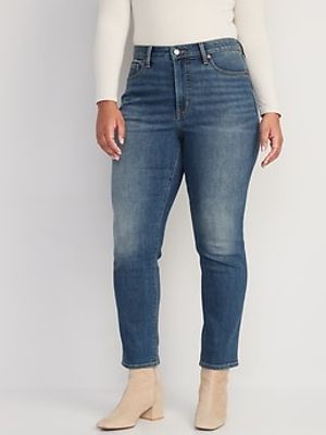 High-Waisted OG Straight Medium-Wash Built-In Warm Ankle Jeans for Women