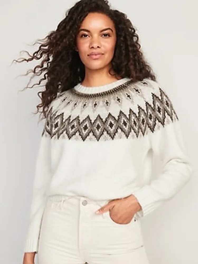 Fair Isle Cozy Shaker-Stitch Pullover Sweater for Women