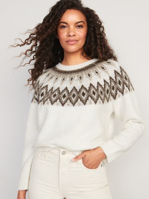 Fair Isle Cozy Shaker-Stitch Pullover Sweater for Women