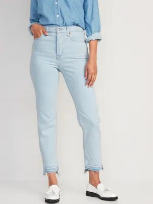 Extra High-Waisted Button-Fly Sky-Hi Straight Cut-Off Jeans