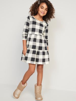 Long-Sleeve Tiered Printed Swing Dress for Girls