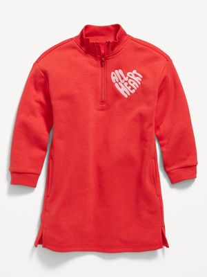Long-Sleeve Quarter-Zip Sweatshirt Dress for Toddler Girls